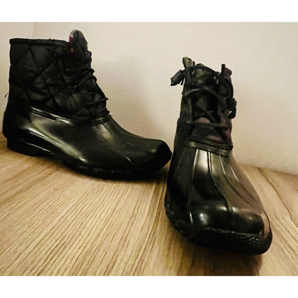 Sperry Saltwater Duck Boots Womens 8M Black Quilted Waterproof Rain Boots